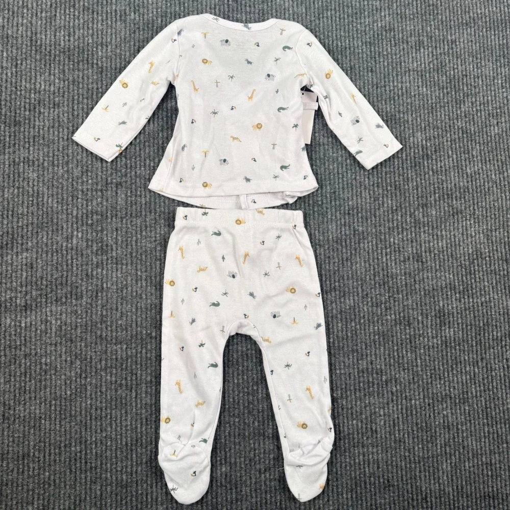 Lila & Jack Baby 6-9M Safari Animal Print Kimono Wrap Top & Footed Pants Set 256